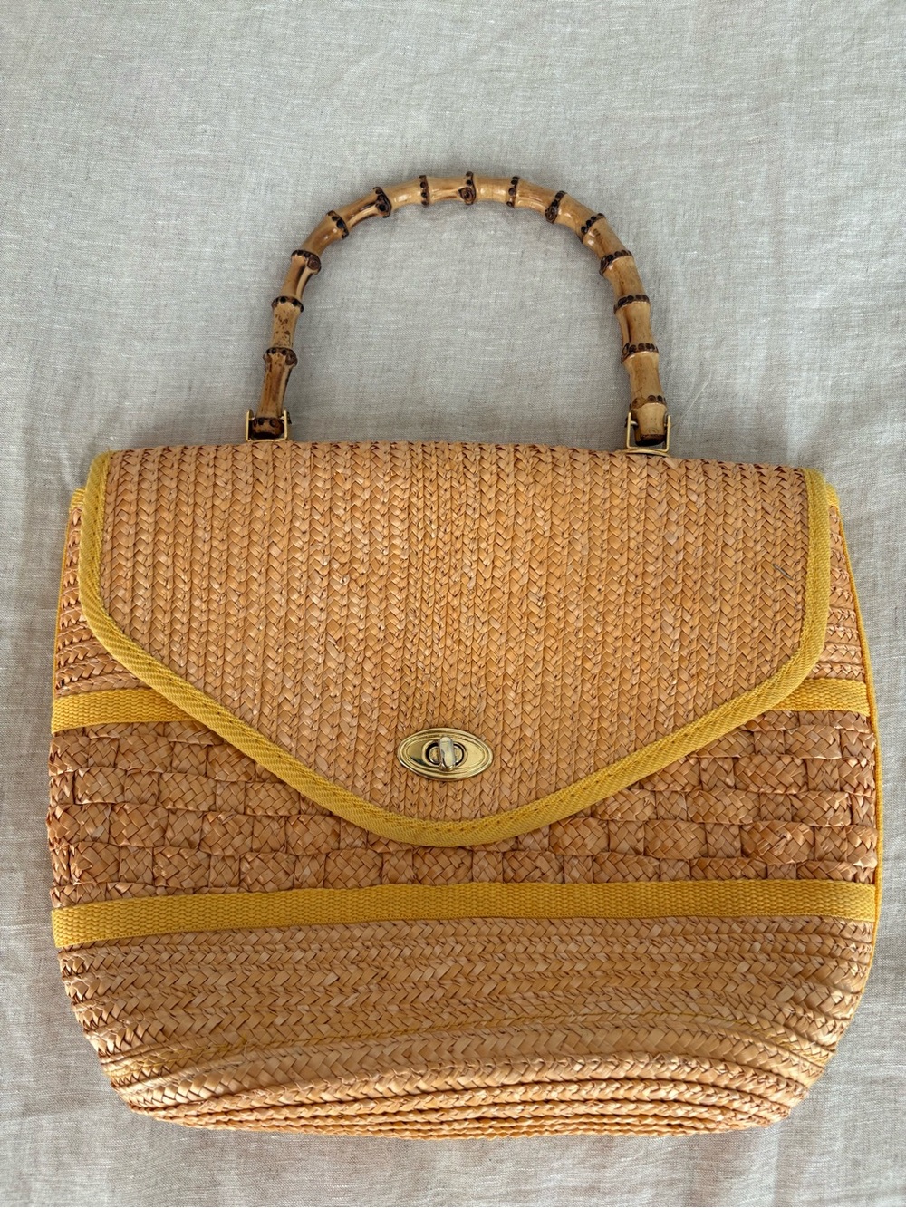 Vintage Waves By Tandem Bags - Bamboo Raffia Straw Handle Bag
